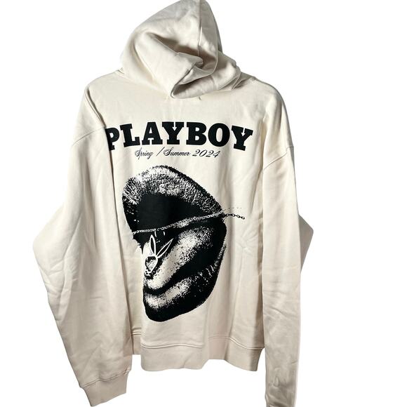 •NWT• Playboy X Homme + Femme LA Collaboration • X-Large Cream Hoodie